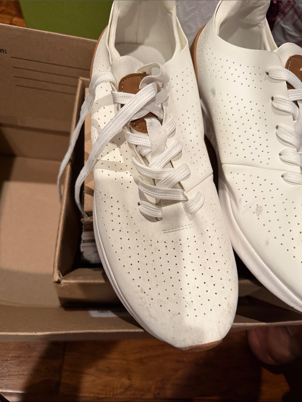 Steve Madden White Perforated Slip-On Sneakers with Tan Accent - Picture 3 of 4